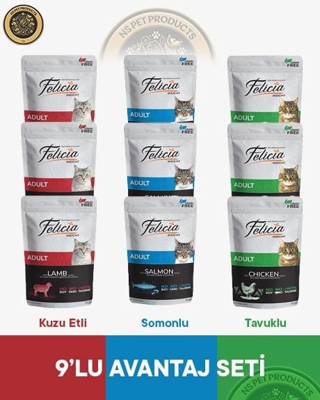 Felicia Pouch Kuzu-Somon-Tavuk Yaş Kedi Maması 9x85gr