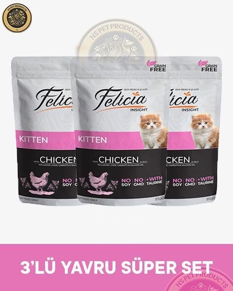 Felicia Pouch Yavru Tavuk Yaş Kedi Maması 3x85gr