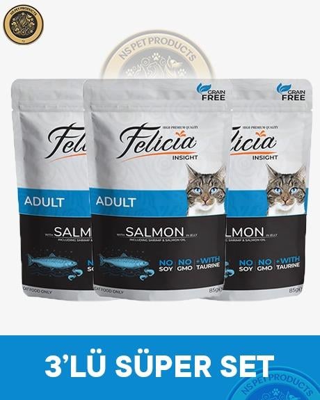 Felicia Pouch Yetişkin Somonlu Yaş Kedi Maması 3x85gr
