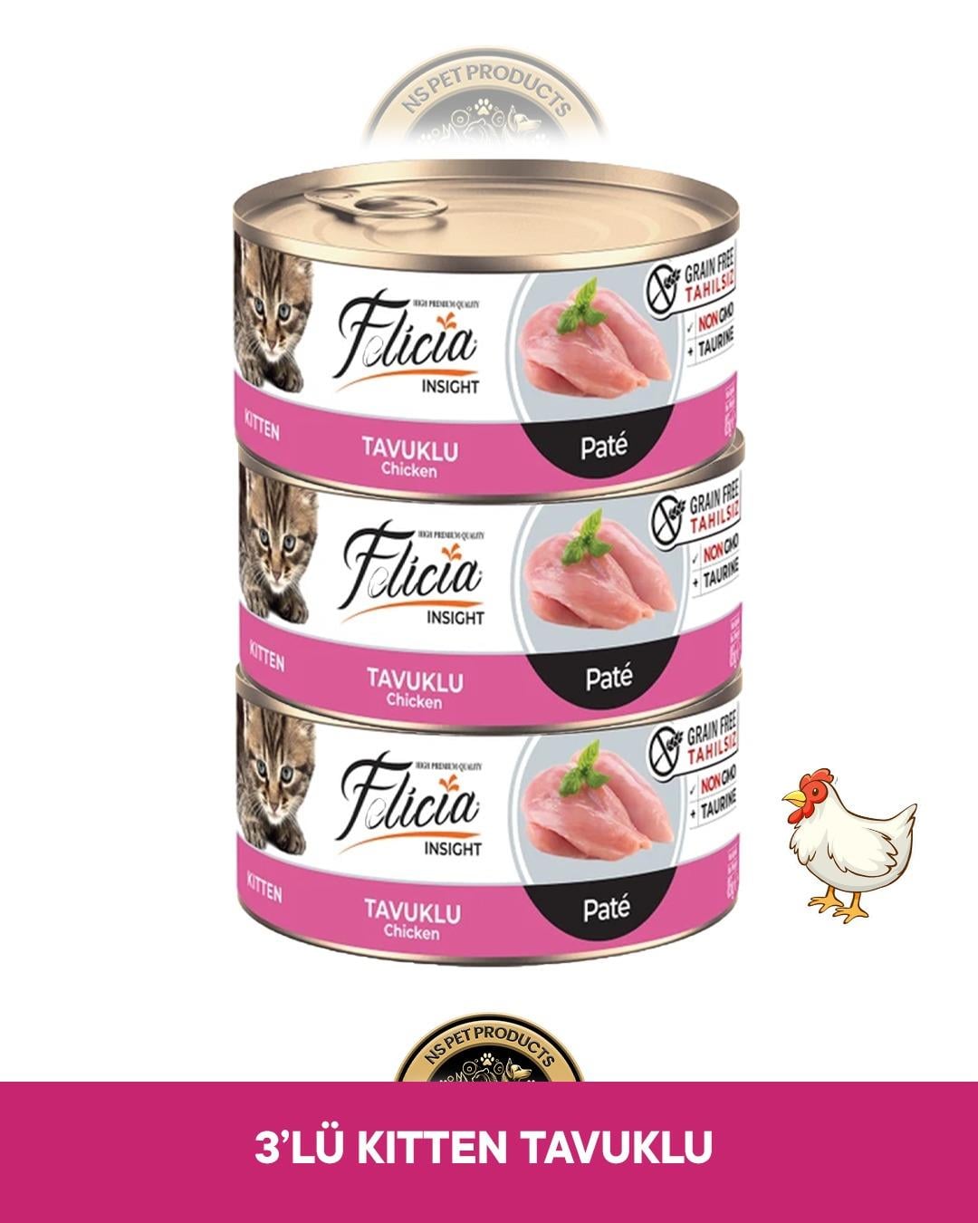 Felicia Tavuklu Pate Kıyılmış Yavru Yaş Kedi Maması Seti 3x85 gram