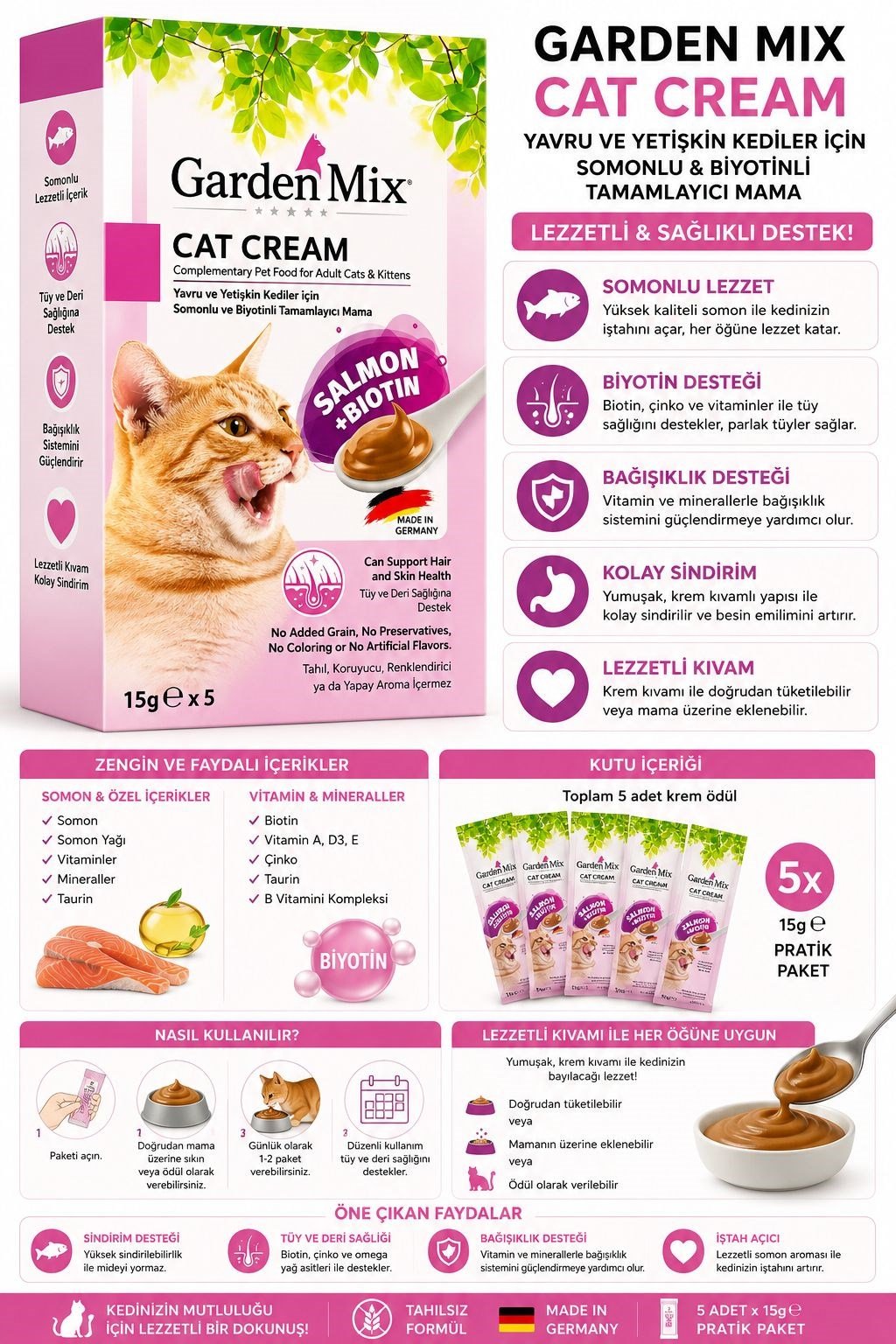 Garden Mix Somon Biyotin Kedi Krema Ödül Maması 5x15 gr