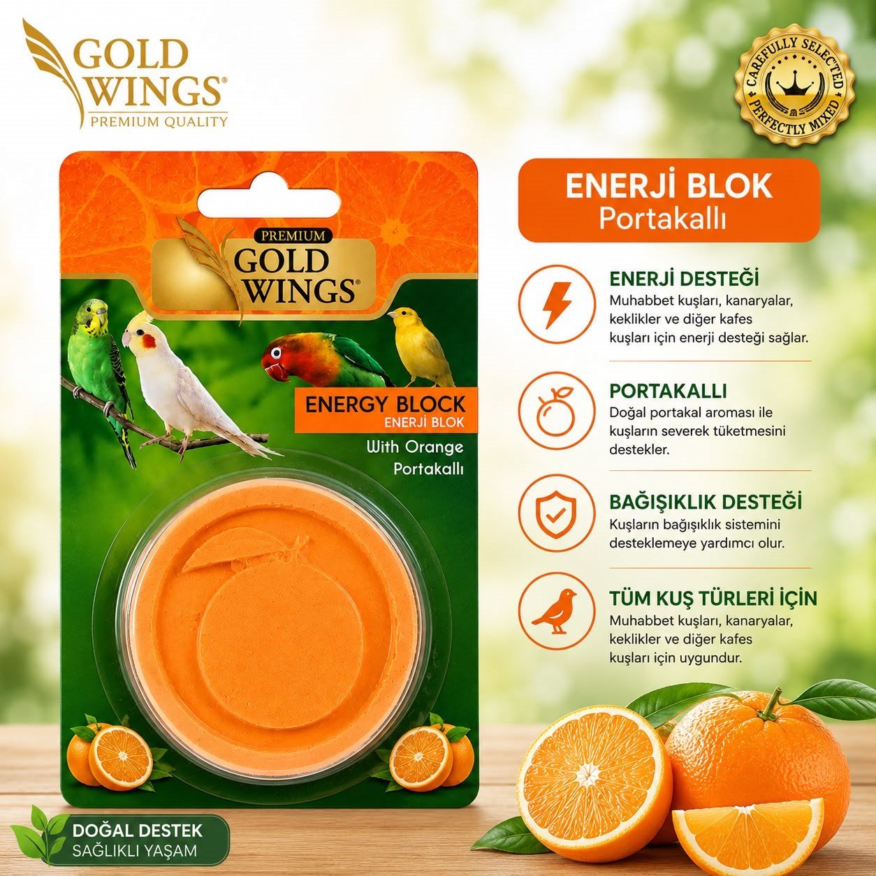 Gold Wings Premium Kuşlar İçin Enerji Bloğu Gaga Taşı Portakallı – Kuşlar İçin Ödül