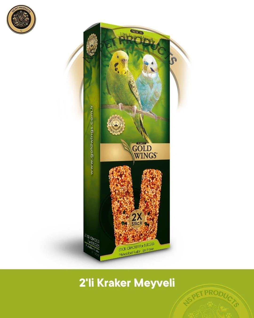Gold Wings Premium Yumurtalı Kuş Yemi 100 gr & Gold Wings Premium Mürekkep Balığı Kalamar Kemiği – Kuşlar İçin Vitamin ve Mineral Desteği & Gold Wings Meyveli Muhabbet Kuşu Krakeri 2'li x 2 - Muhabbet Kuşu Beslenme Seti (Yem + Kraker + Gagalık)