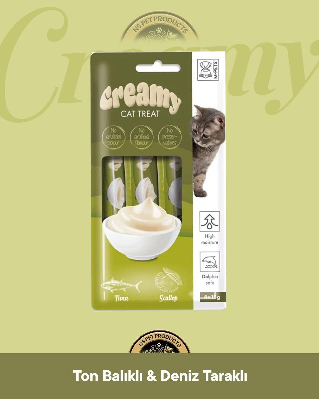 M-Pets Creamy Ton Balıklı & Deniz Taraklı Kedi Krema Ödül Maması 4x15 gr