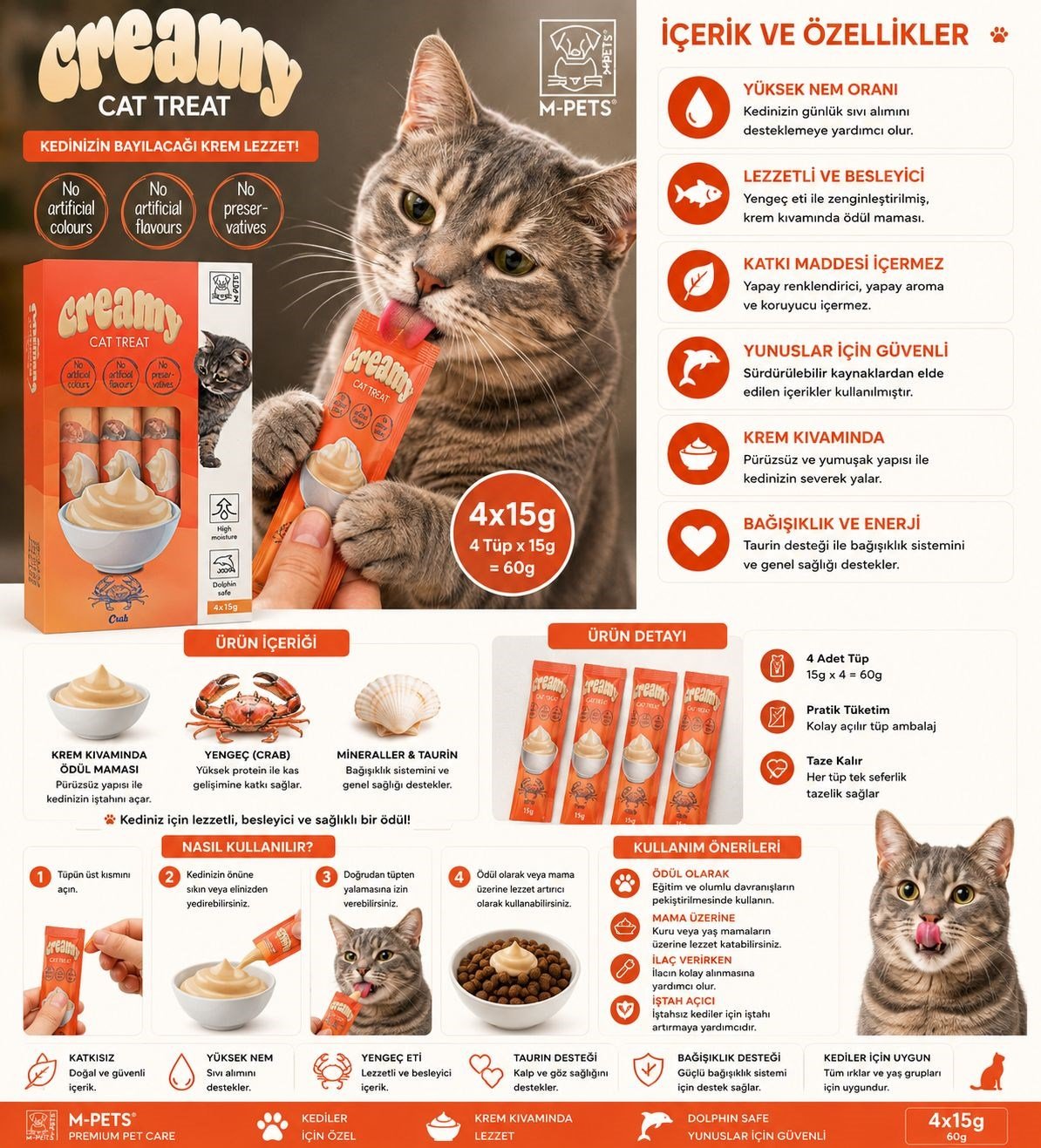 M-Pets Creamy Yengeçli Kedi Krema Ödül Maması 4x15 gr