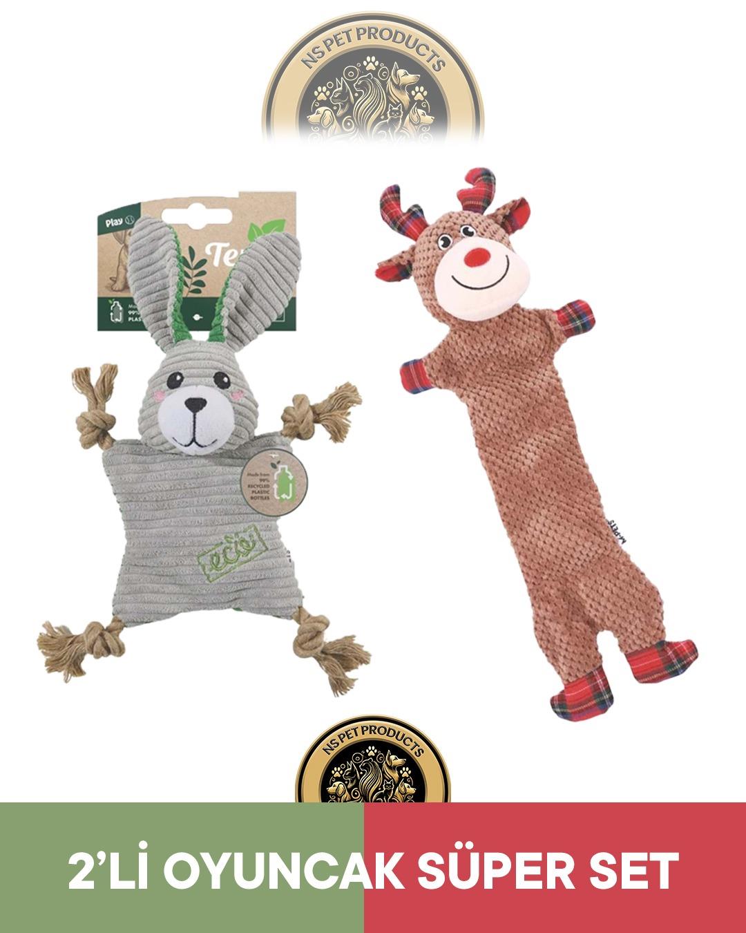 M-Pets Terra Eco Lulu Puppy (Tavşan)-Christmas Prancer (Geyik) Köpek Oyuncağı 2'li Set