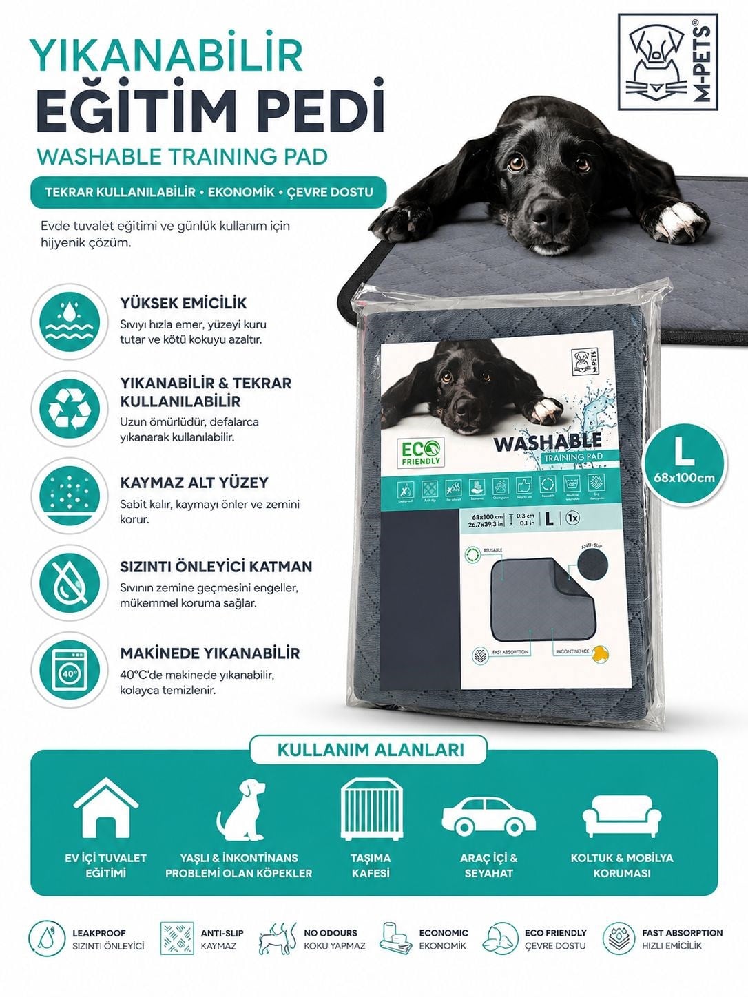 M-Pets Yıkanabilir Çiş Eğitim Pedi Large - Kedi ve Köpek Pedi