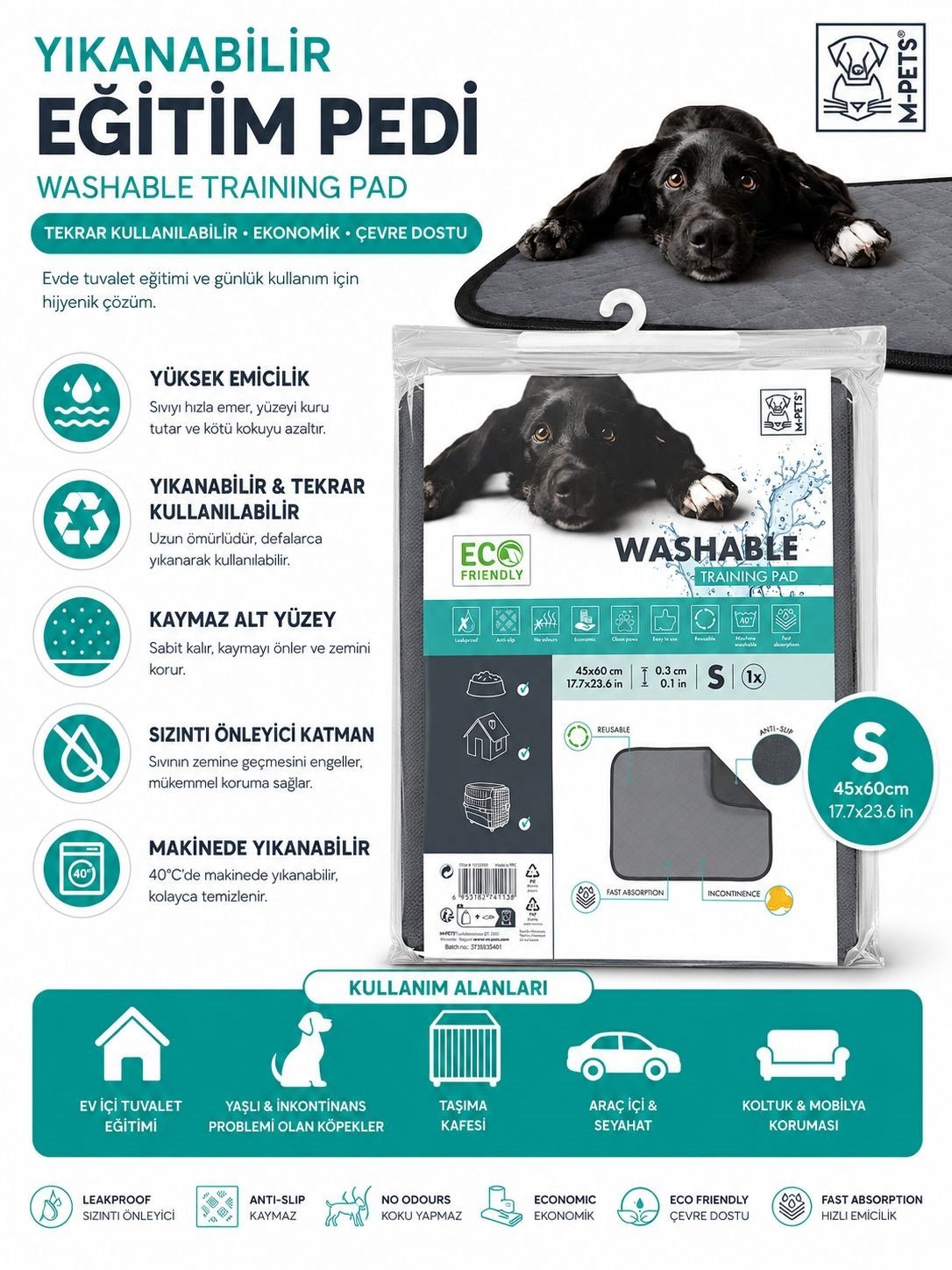 M-Pets Yıkanabilir Çiş Eğitim Pedi Small - Kedi ve Köpek Pedi