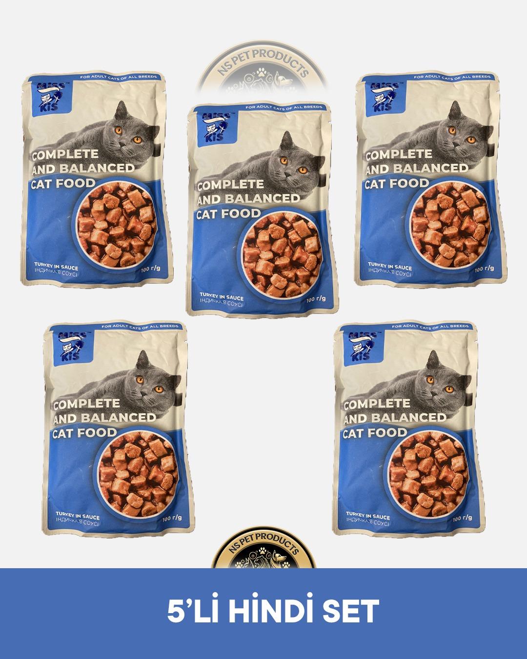 Miss Kis Premium Pouch Hindi Etli Yetişkin Kedi Konservesi 5x100 gr