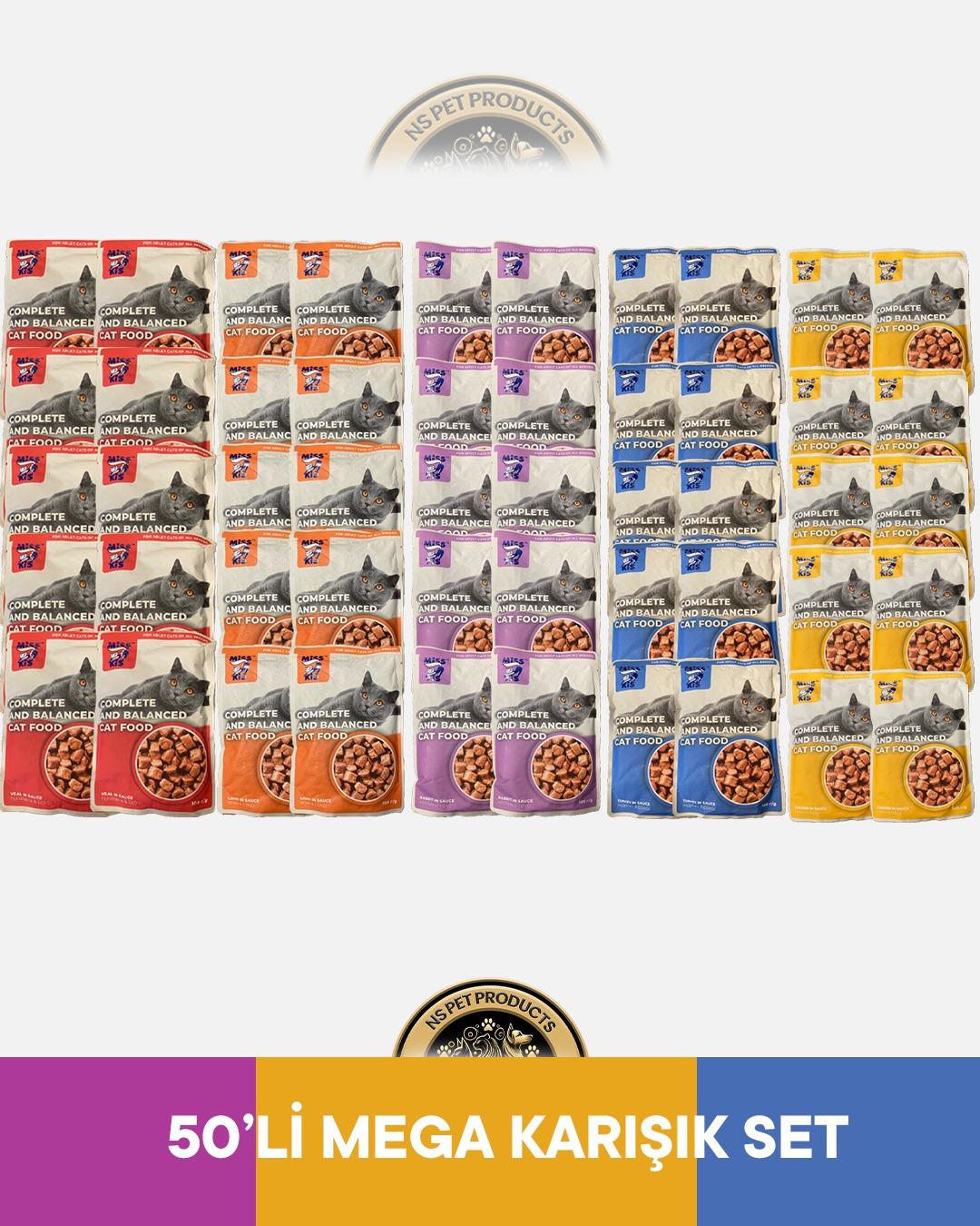 Miss Kis Premium Pouch Tavşan,Kuzu,Hindi,Dana,Tavuklu Yetişkin Kedi Konservesi 50x100 gr