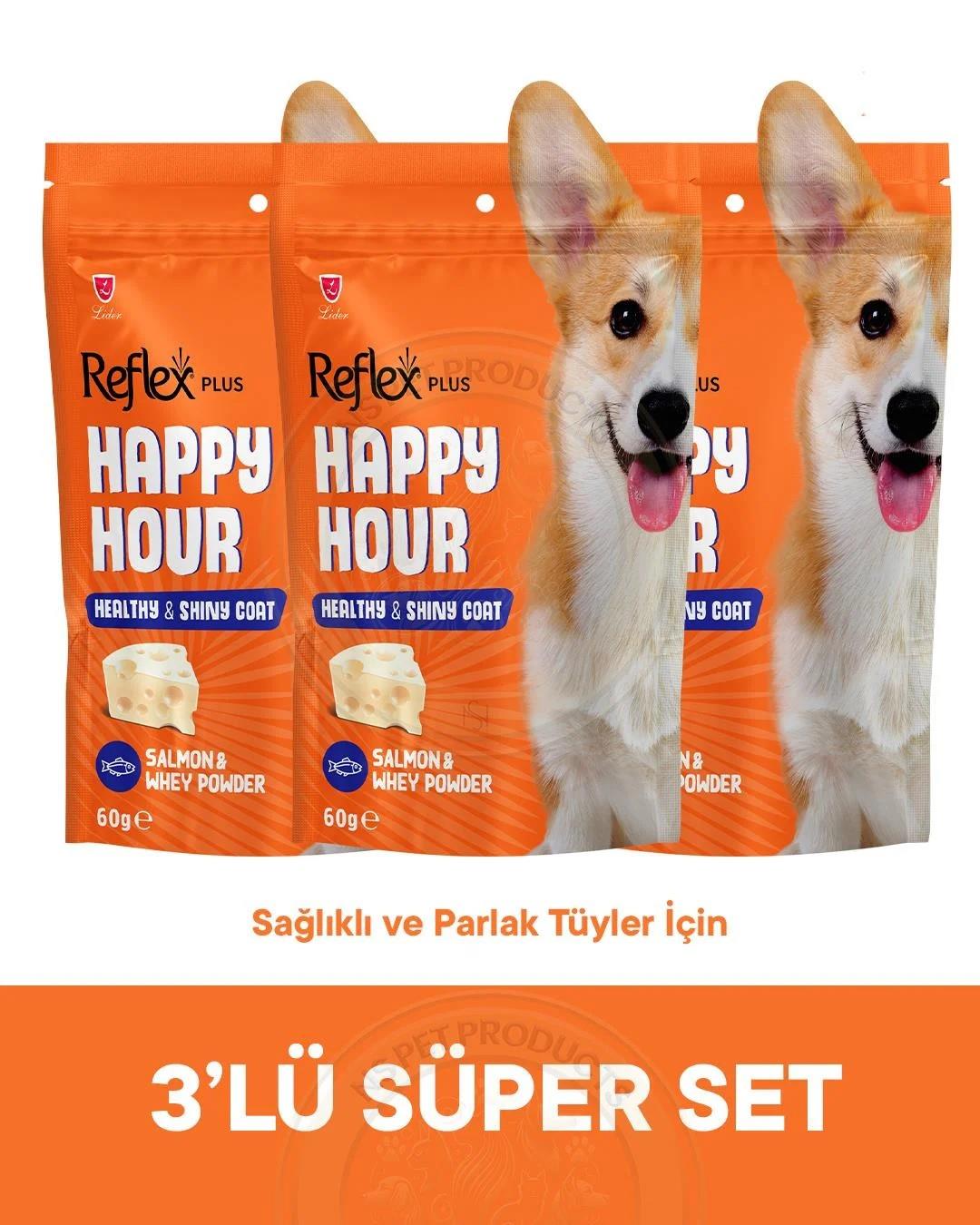 Reflex Happy Hour Healthy & Shiny Coat Parlak Tüyler için Destekleyici Köpek Ödül Maması 3lü Fırsat 3x60gr