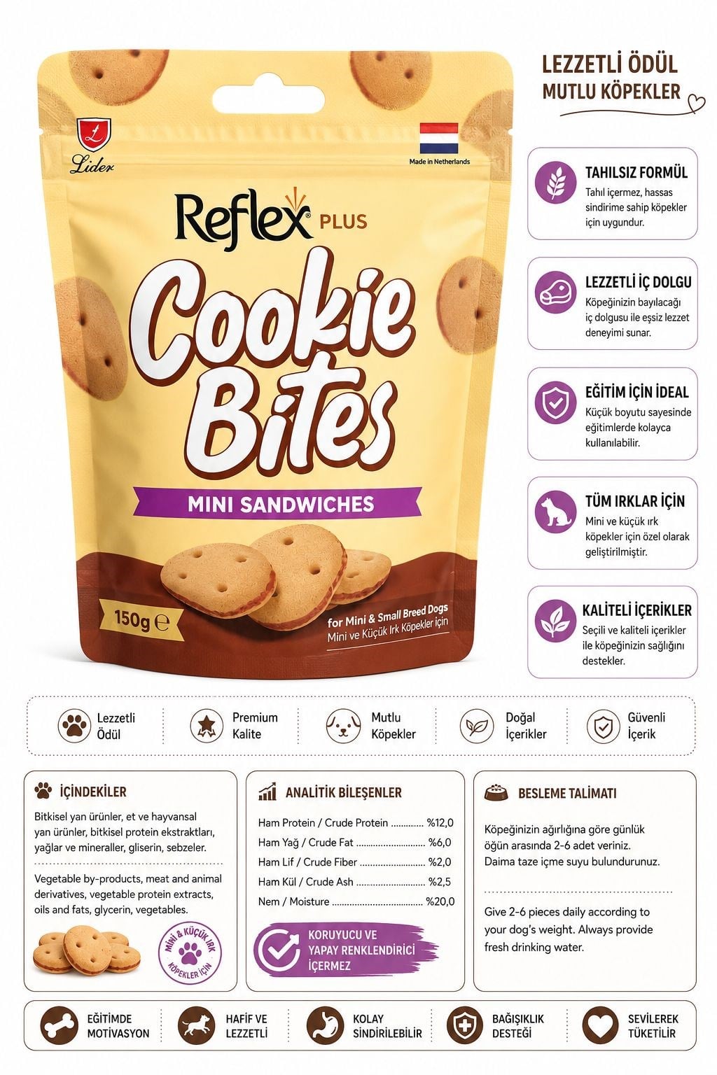 Reflex Plus Cookie Bites Mini Sandwiches Köpek Ödül Maması Seti 3x150 gr - Ödül Atıştırmalığı