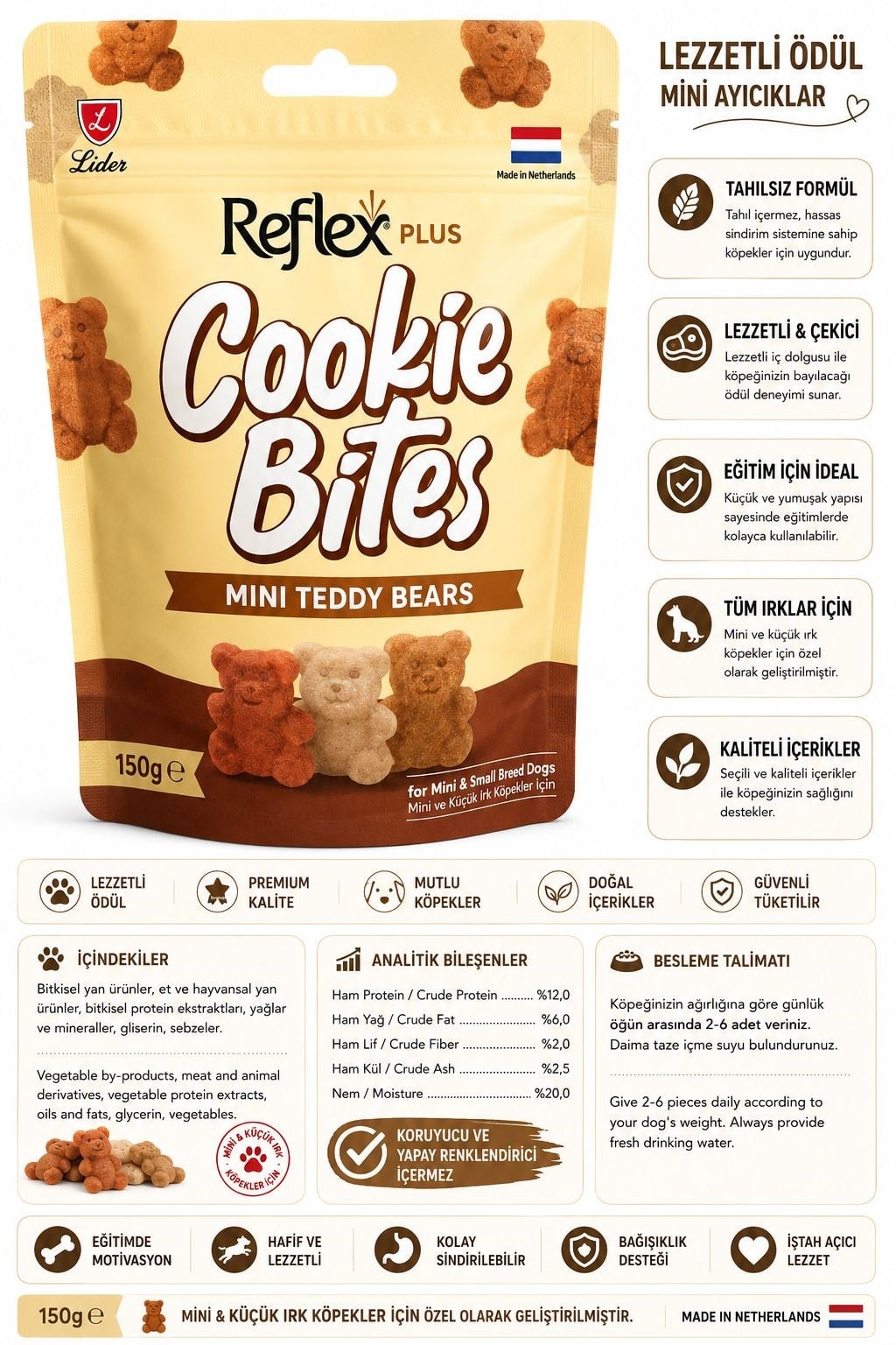 Reflex Plus Cookie Bites Mini Teddy Bears Köpek Ödül Maması - Ödül Atıştırmalığı 150 gr