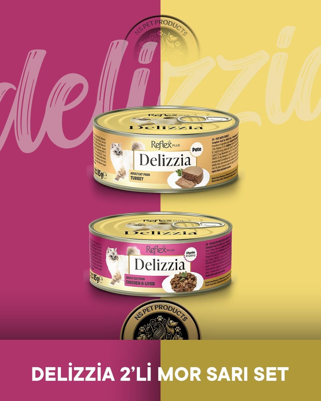 Reflex Plus Delizzia Hindi Etli Pate & Tavuklu-Ciğerli Gravy Yetişkin Kedi Maması Seti 2x85 gram