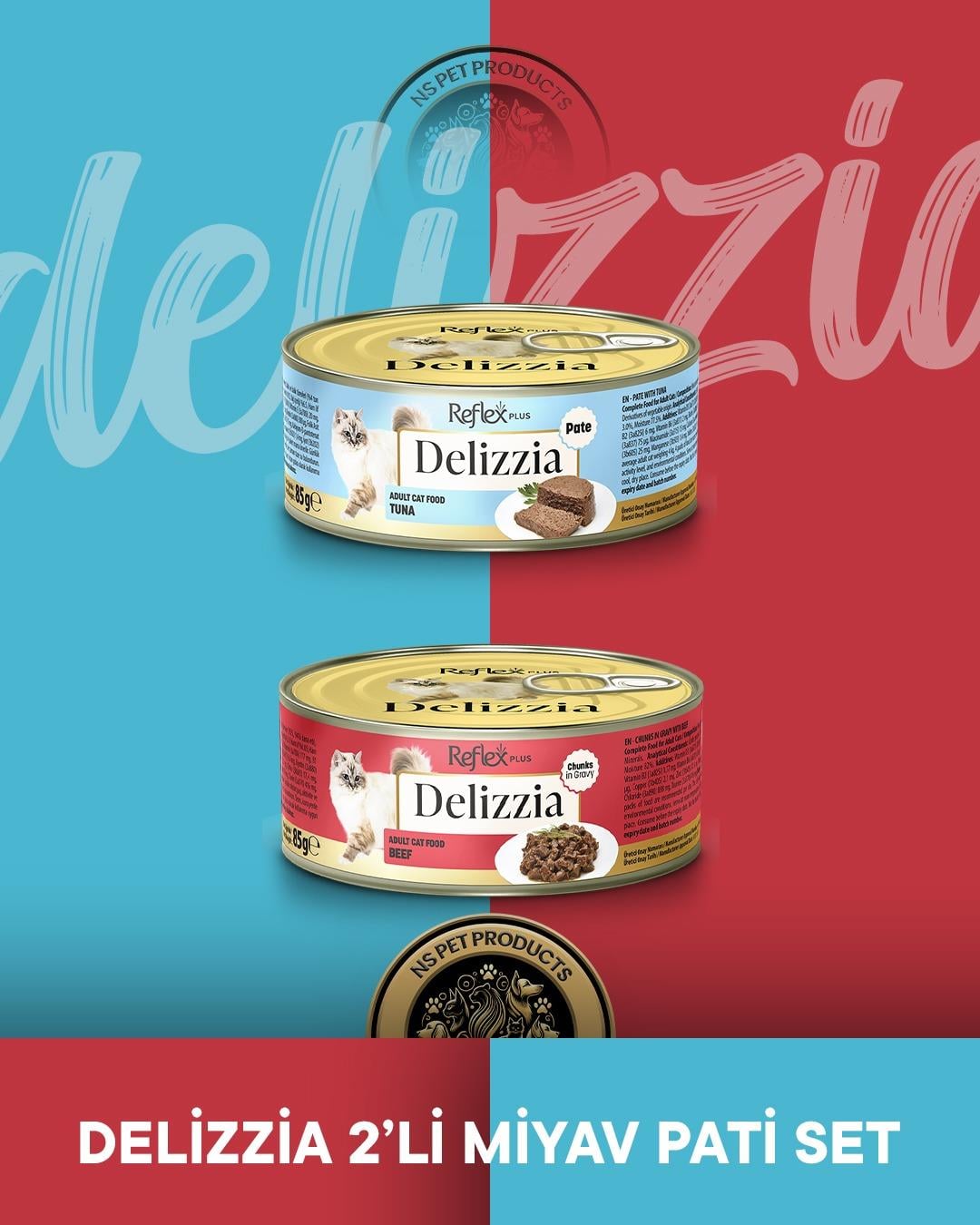 Reflex Plus Delizzia Ton Balıklı Pate & Dana Etli Gravy Yetişkin Kedi Maması Seti 2x85 gram