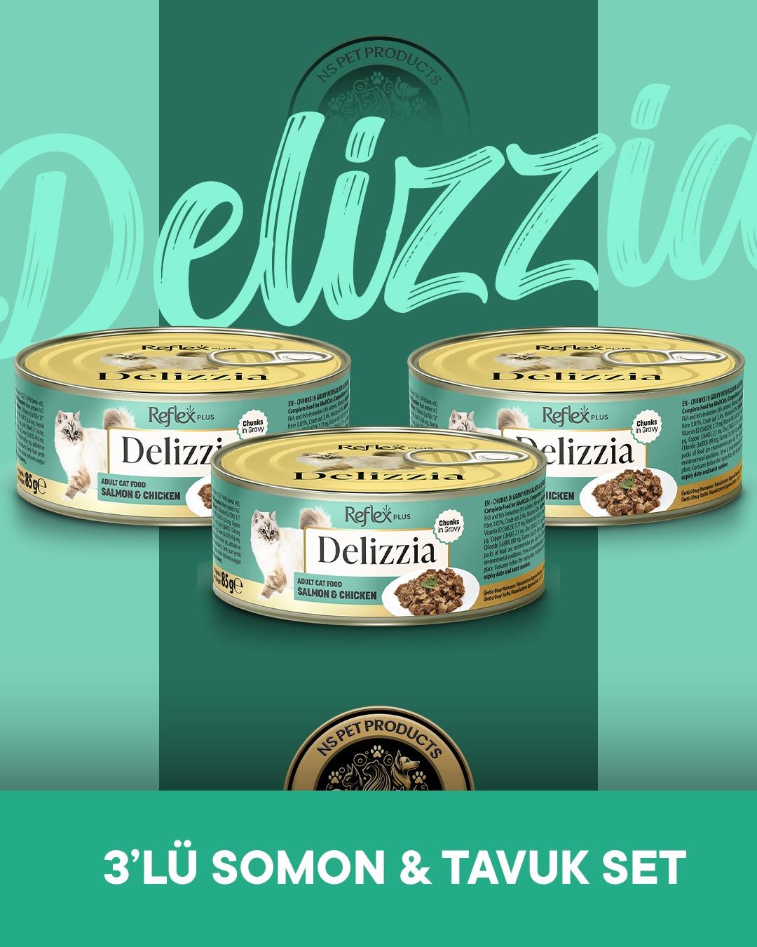 Reflex Plus Delizzia Yetişkin Somonlu-Tavuklu Gravy Kedi Maması 3x85 gram