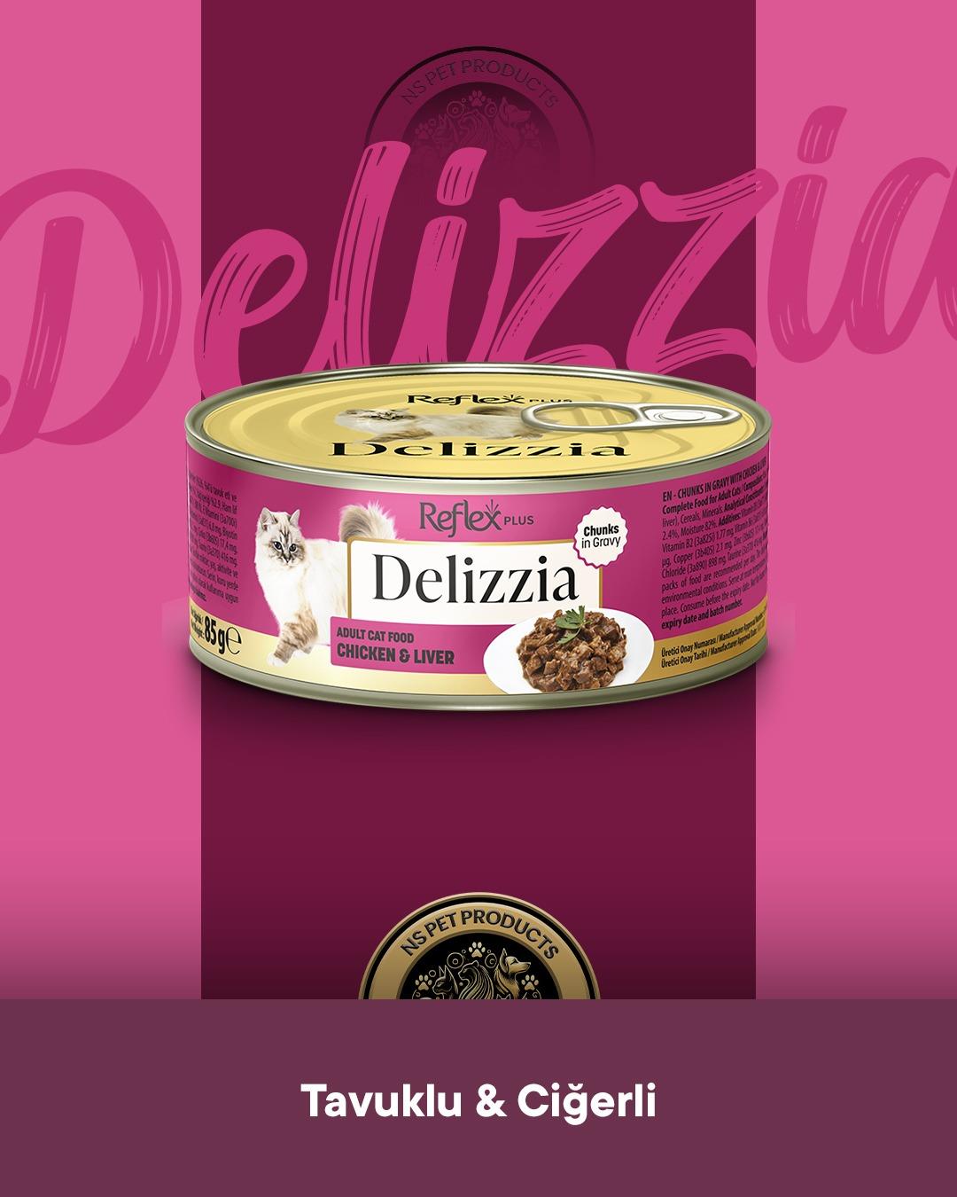 Reflex Plus Delizzia Yetişkin Tavuklu-Ciğerli Gravy Kedi Maması 6x85 gram