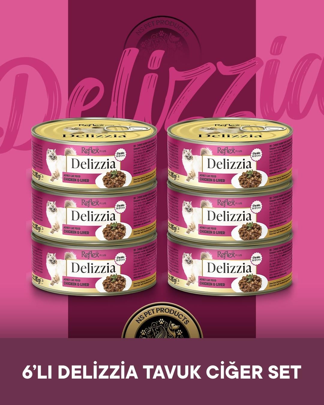 Reflex Plus Delizzia Yetişkin Tavuklu-Ciğerli Gravy Kedi Maması 6x85 gram
