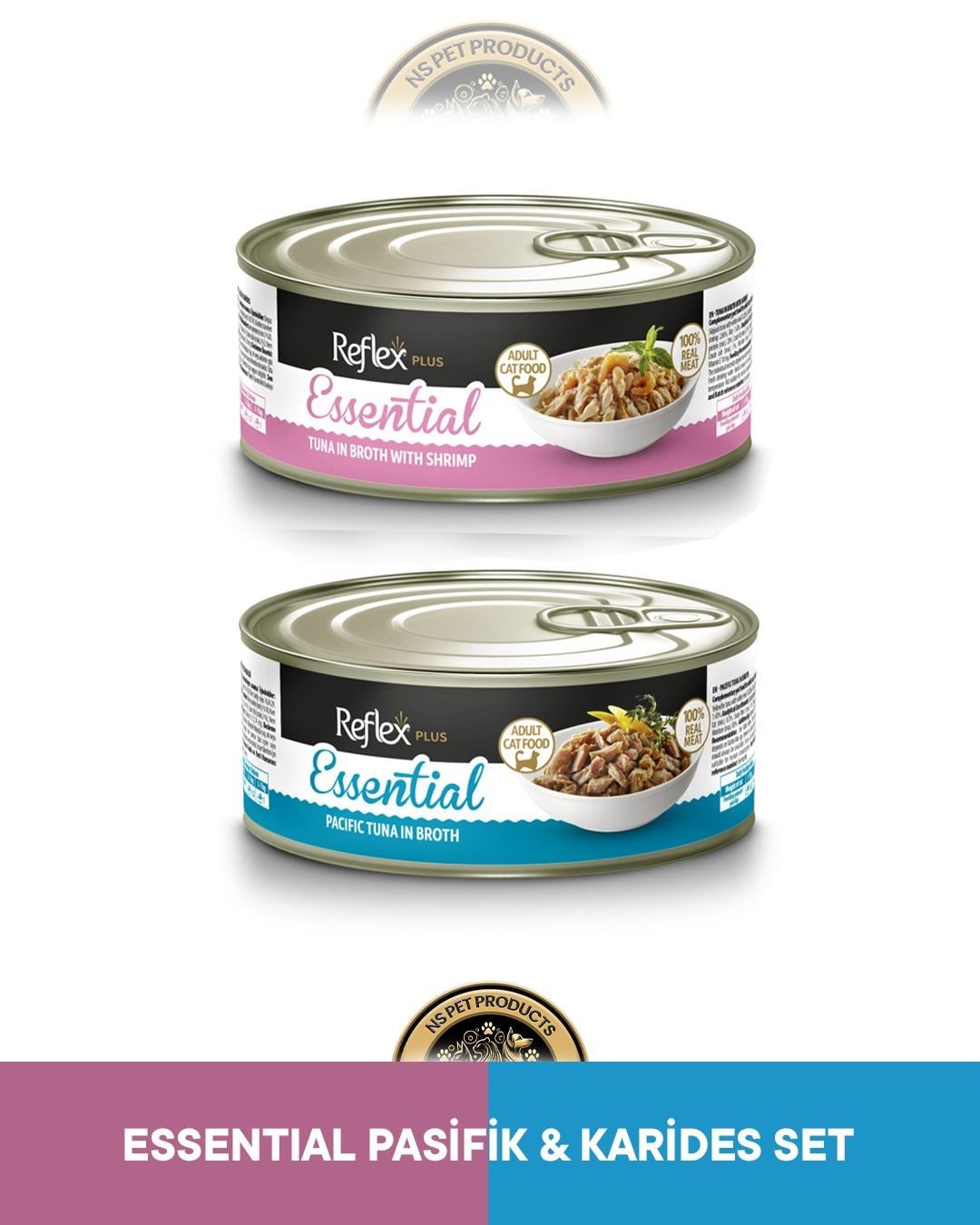 Reflex Plus Essential Ton Balık-Karides & Pasifik Ton Balık Kedi Maması Seti 2x70 gram
