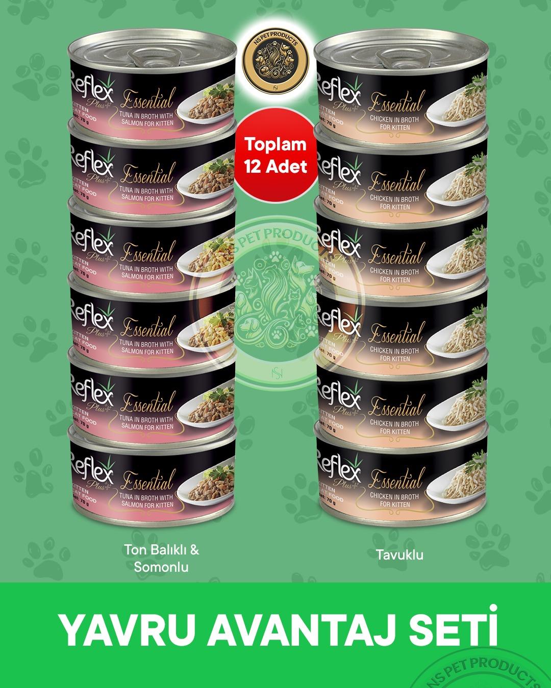 Reflex Plus Essential Yavru Avantaj Seti Ton Balıklı Somonlu ve Tavuklu – 12 × 70 g
