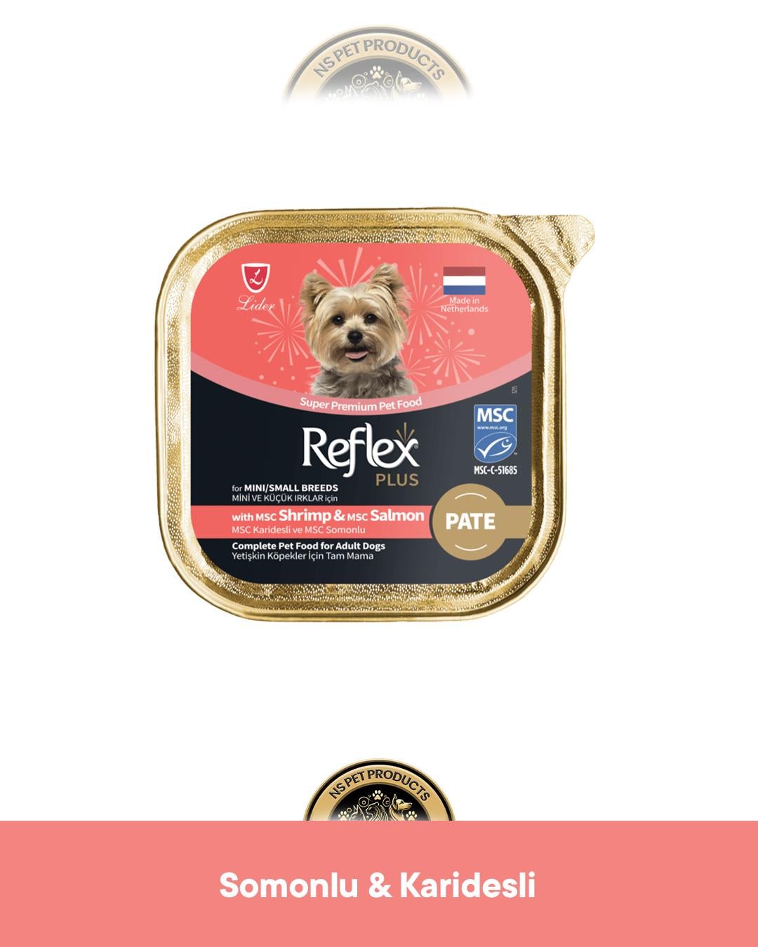 Reflex Plus Pate Msc Karidesli ve Msc Somonlu Mini ve Küçük Irklar İçin Yetişkin Köpek Konserve Maması 85 gr