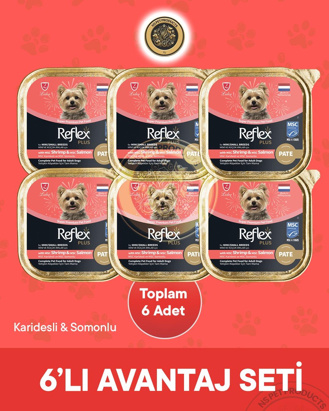 Reflex Plus Pate MSC Karidesli ve Somonlu Mini ve Küçük Irklar için Yetişkin Köpek Maması 6X85 g