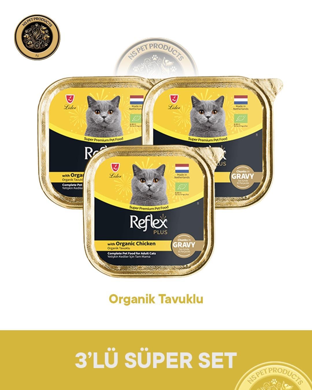 Reflex Plus Pate Organik Tavuklu Yetişkin Kedi Maması – 3 × 85 g