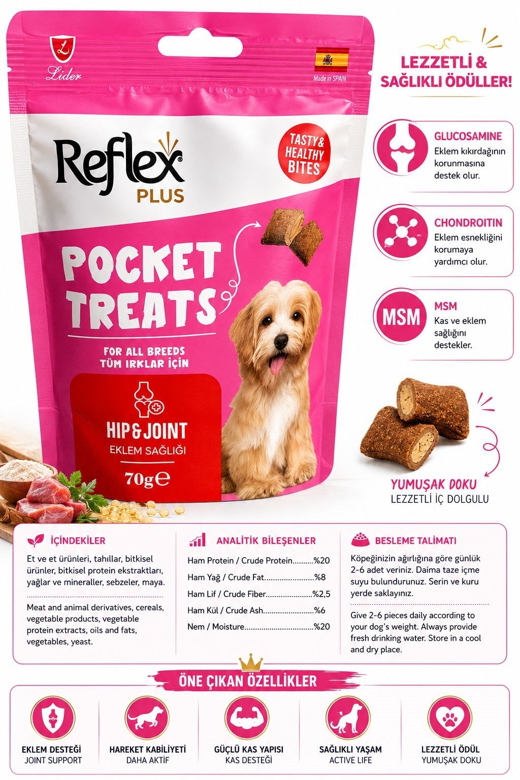 Reflex Plus Pocket Treats Hip Joint - Eklem Sağlığı İçin Köpek Ödül Maması Seti 3x70 gr