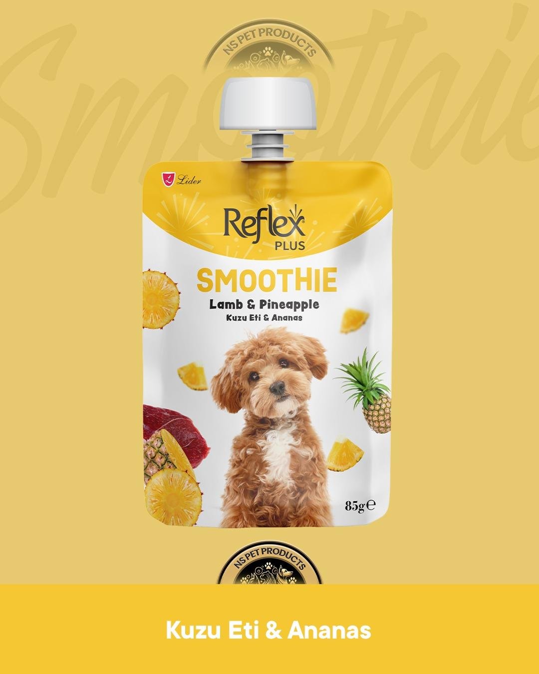 Reflex Plus Smoothie Kuzu Eti - Ananas & Biftek - Mango & Hindi - Ördek - Elma Köpek Ödül Maması Seti 3x85 gr