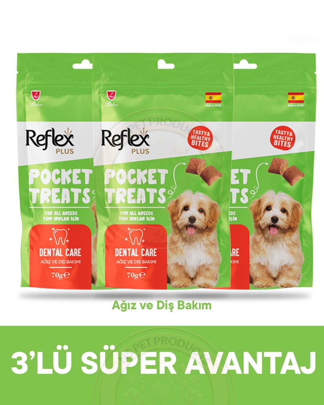 Reflex Pocket Treats Ağız ve Diş Bakımı için Köpek Ödül Maması 3lü Fırsat 3x70gr