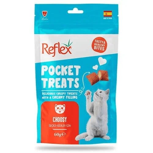 Reflex Pocket Treats Choosy Seçici & Reflex Happy Hour Healty Bones Sağlıklı Kemikler Kedi Ödül Maması Seti 2x60 gram