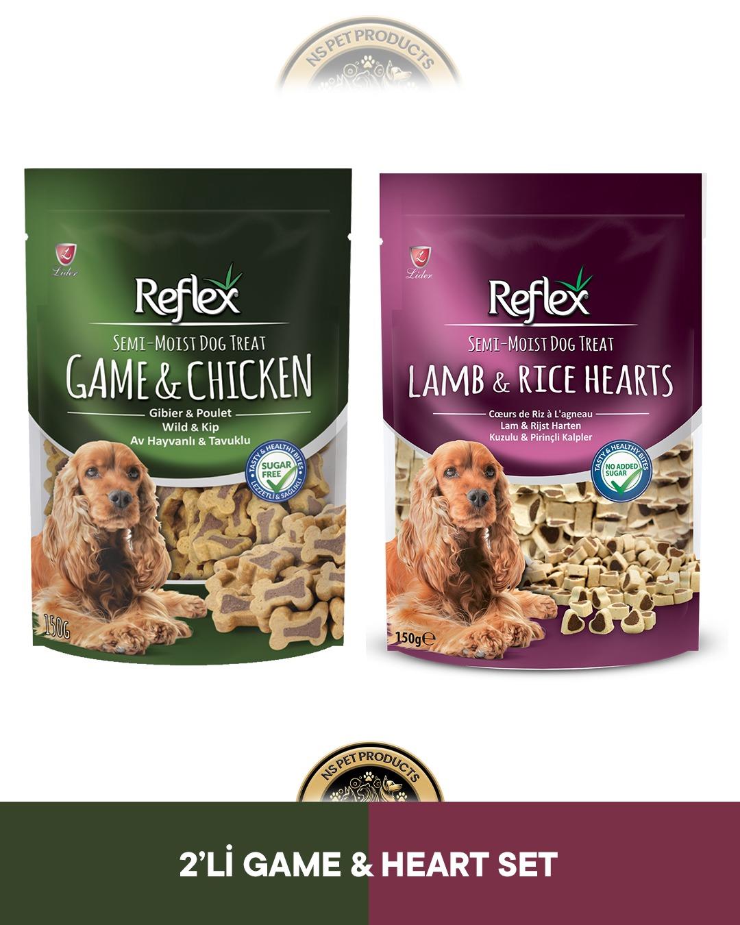 Semi-Moist Av Hayvanı Tavuk & Kuzu Pirinç Kalpli Köpek Ödül Maması Seti 2x150 gram