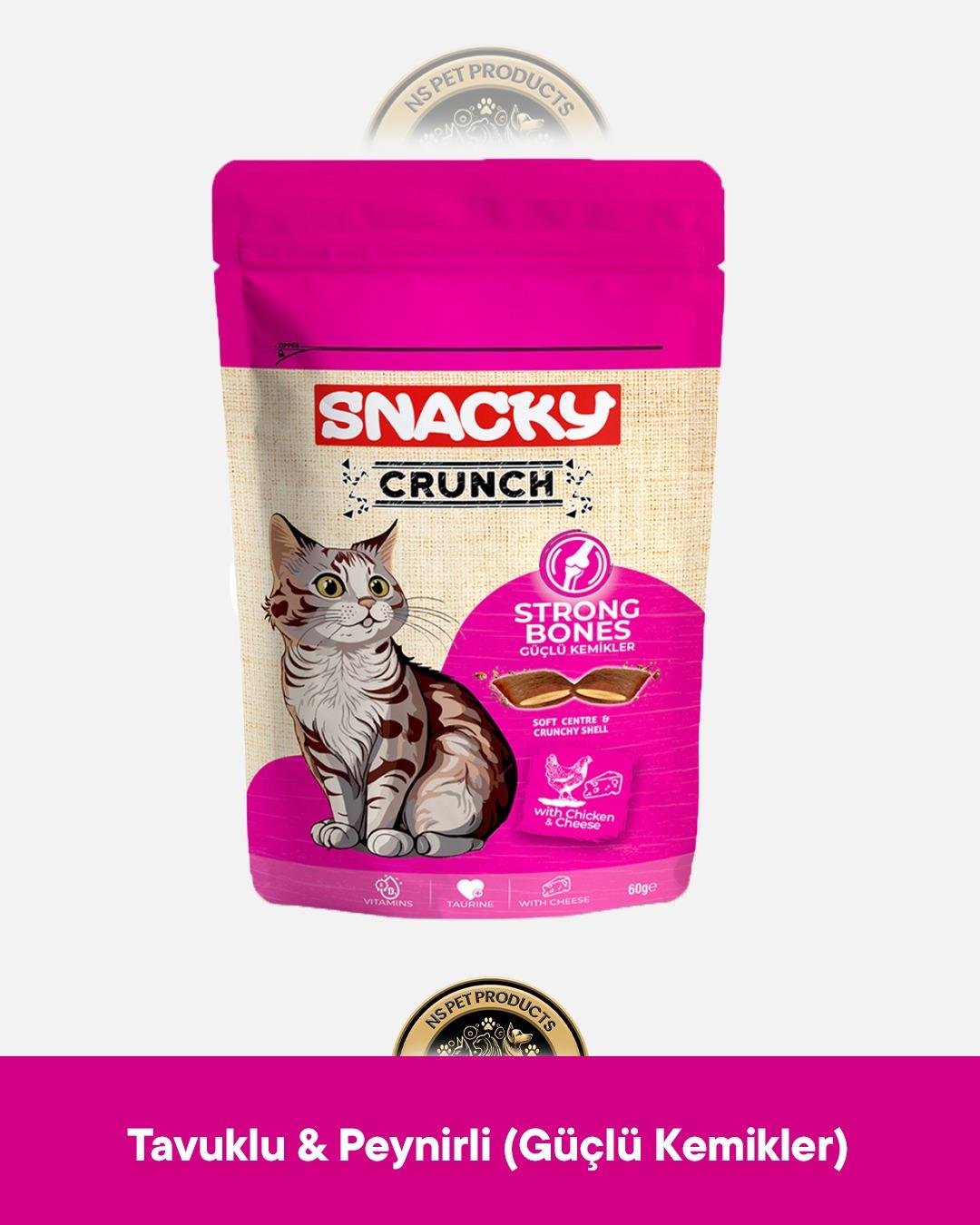 Snacky Crunch Strong Bone Güçlü Kemikler Tavuklu Peynirli Kedi Ödül Maması 60 gram
