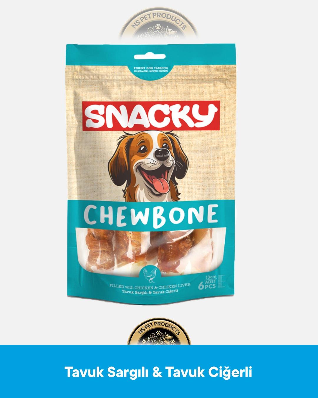 Snacky Filled Tavuk Sargılı-Tavuk Ciğerli Köpek Ödül Maması 6'lı 13 cm 168 gram x 5 Adet