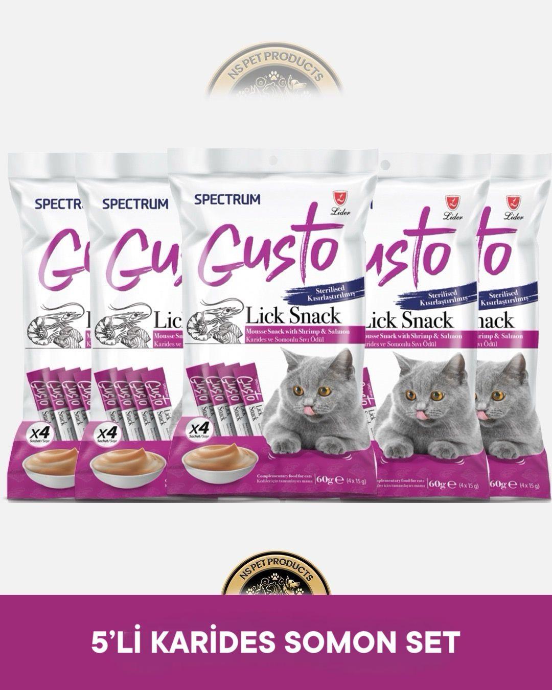 Spectrum Gusto Lick Snack Karides Somon Sıvı Kısırlaştırılmış Kedi Ödül Maması 5 Adet-4x15 gram
