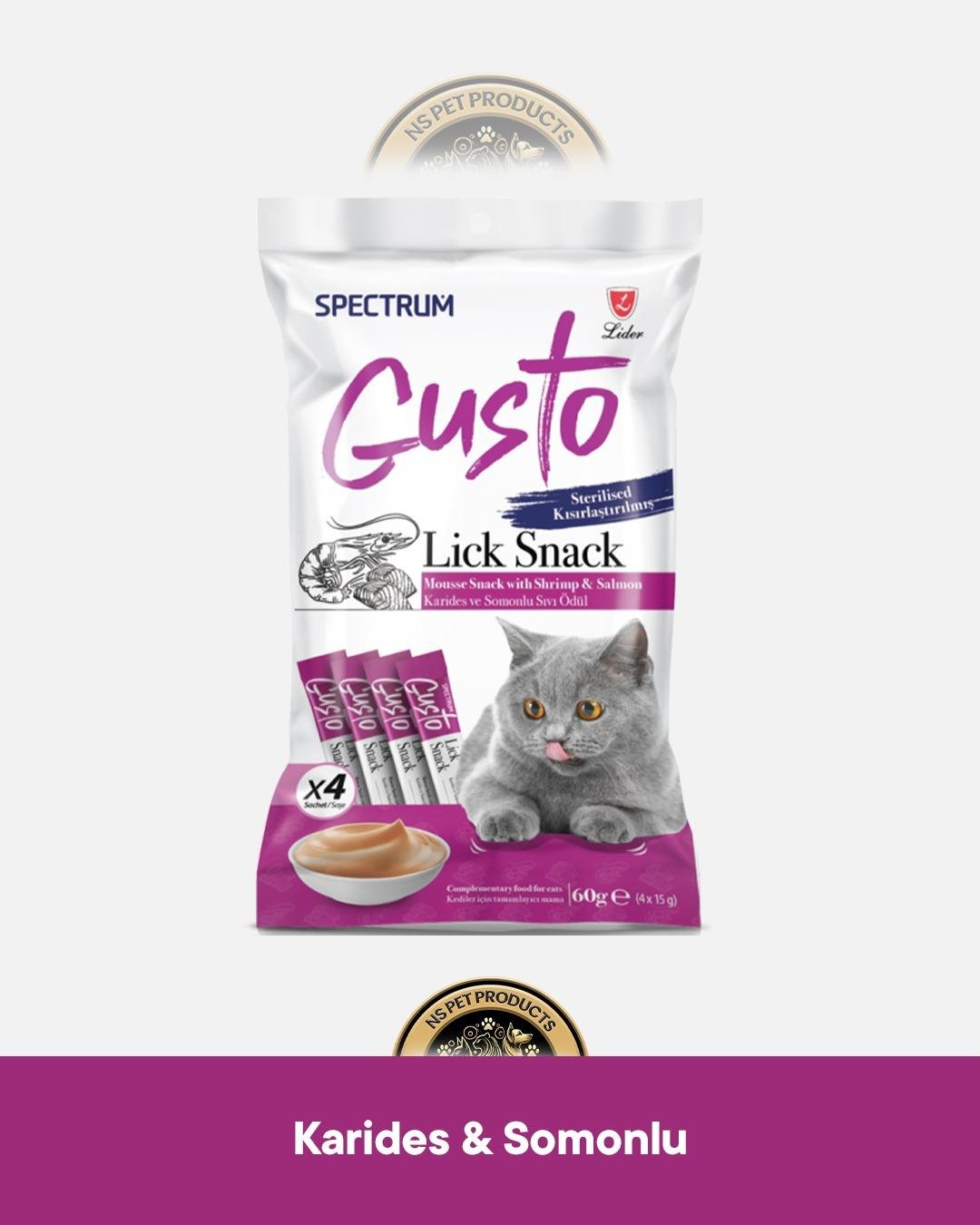 Spectrum Gusto Lick Snack Karides Somon Sıvı Kısırlaştırılmış Kedi Ödül Maması 1 Adet-4x15 Gram