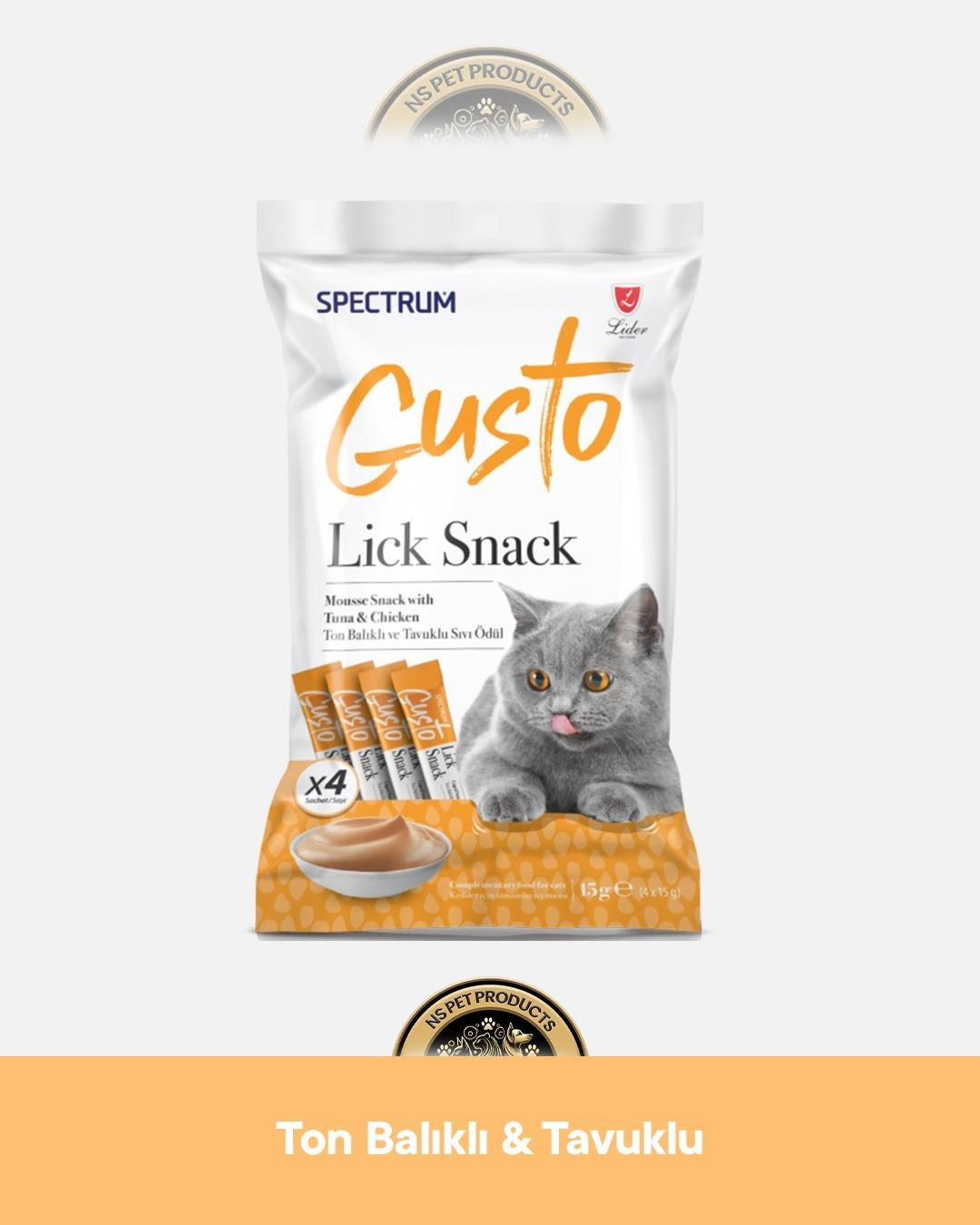 Spectrum Gusto Lick Snack Karides-Somon,Ton-Tavuk,Tavuk,Ton,Ton-Somon Sıvı Kedi Ödül Maması 10 Adet-4x15 gram