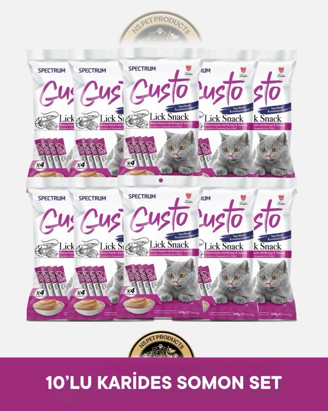 Spectrum Gusto Lick Snack Karides Somon Sıvı Kısırlaştırılmış Kedi Ödül Maması 10 Adet-4x15 gram