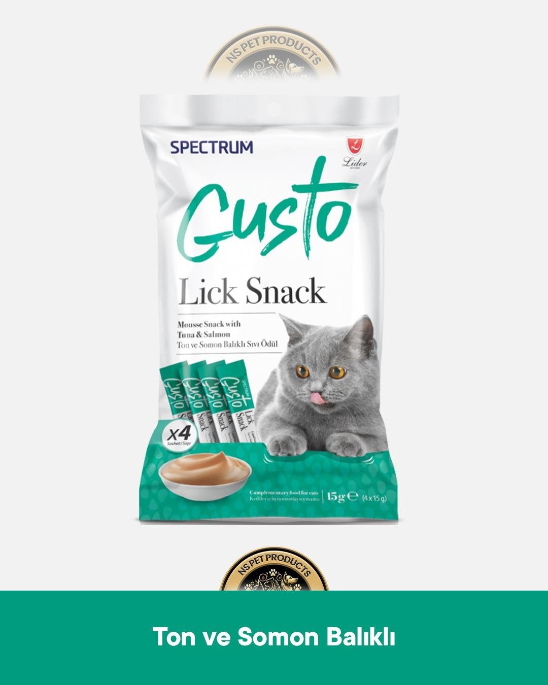Spectrum Gusto Lick Snack Karides-Somon,Ton-Tavuk,Tavuk,Ton,Ton-Somon Sıvı Kedi Ödül Maması 10 Adet-4x15 gram