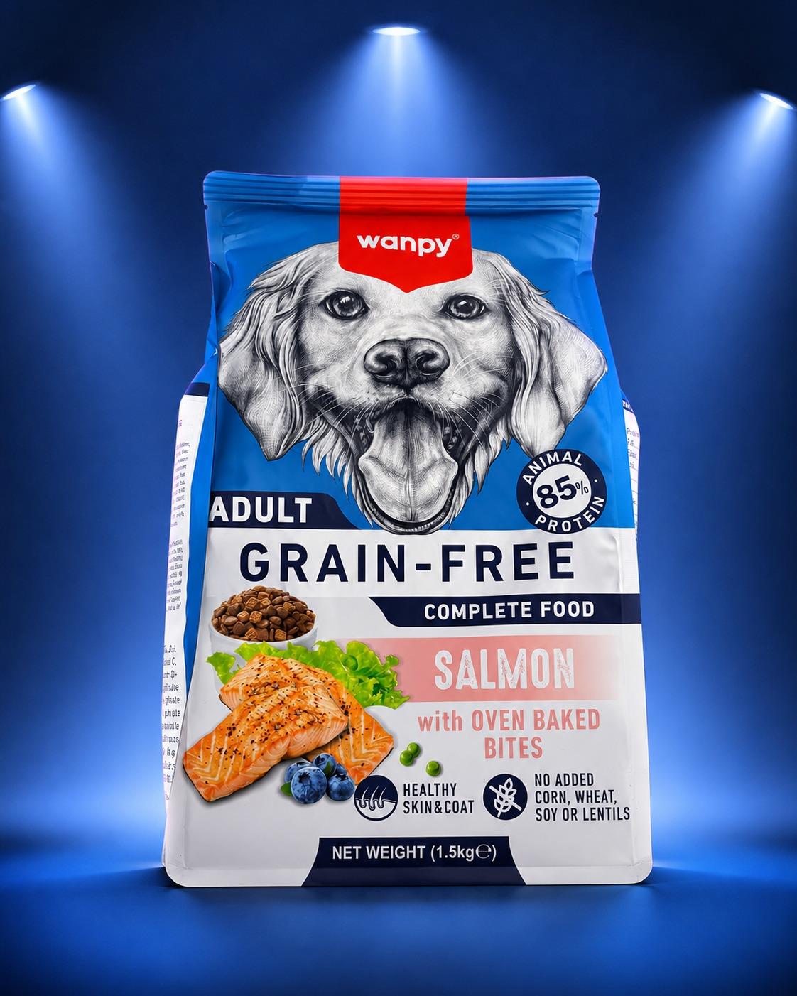 Wanpy Adult Grain-Free Somonlu Yetişkin Köpek Maması 1.5 kg Tahılsız Fırınlanmış Taneli Köpek Maması