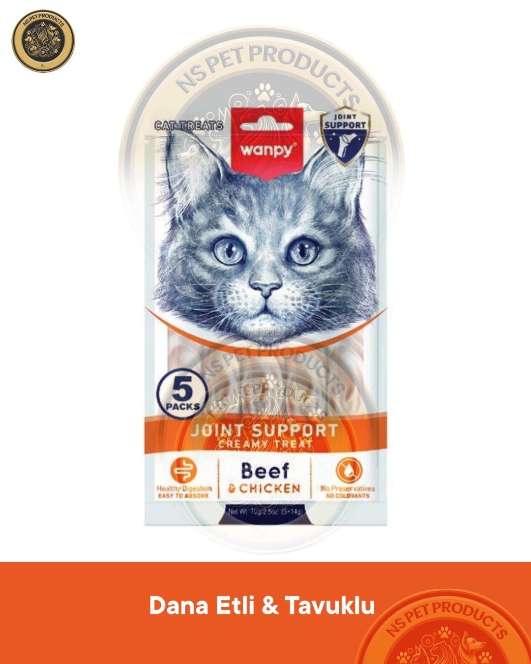 Wanpy Bone Support Sığır Eti-Tavuk kedi Krema Ödülü 5x14gr