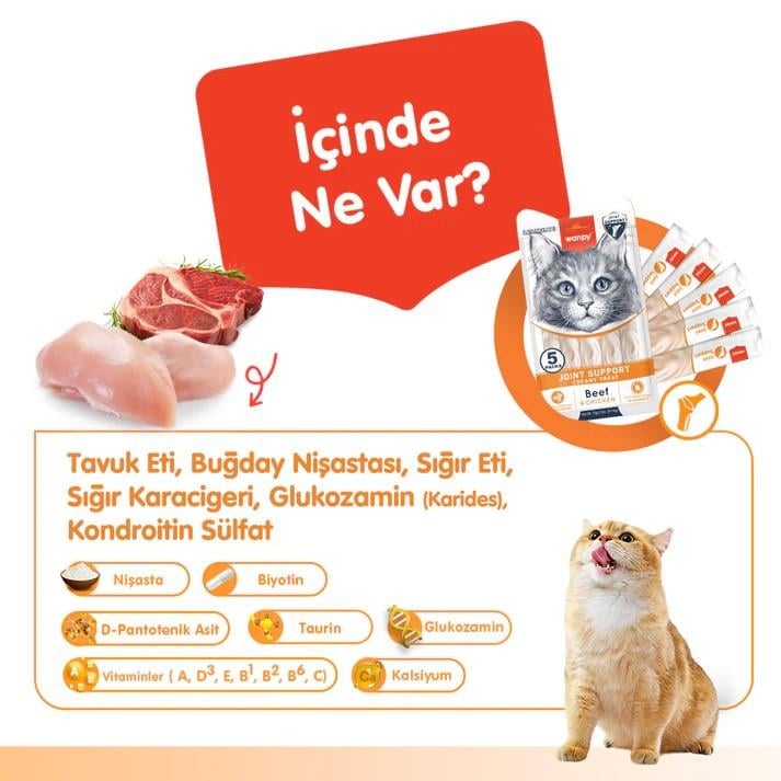 Wanpy Bone Support Sığır Eti-Tavuk kedi Krema Ödülü 5x14gr