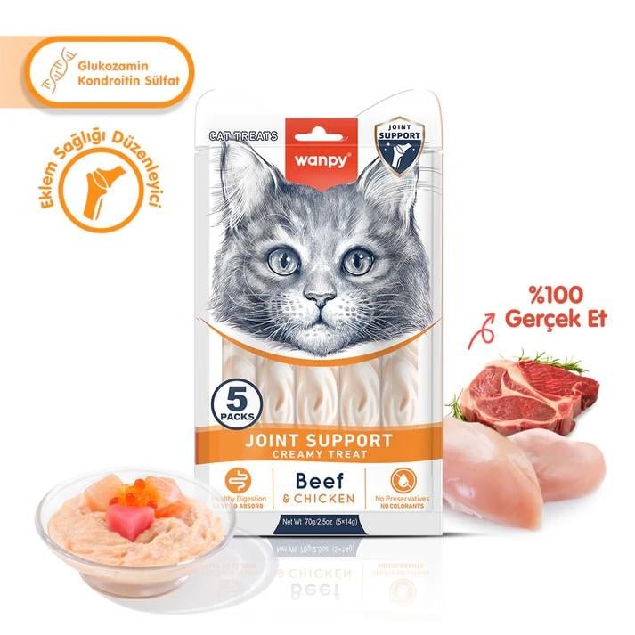 Wanpy Bone Support Sığır Eti-Tavuk kedi Krema Ödülü 5x14gr 3lü set