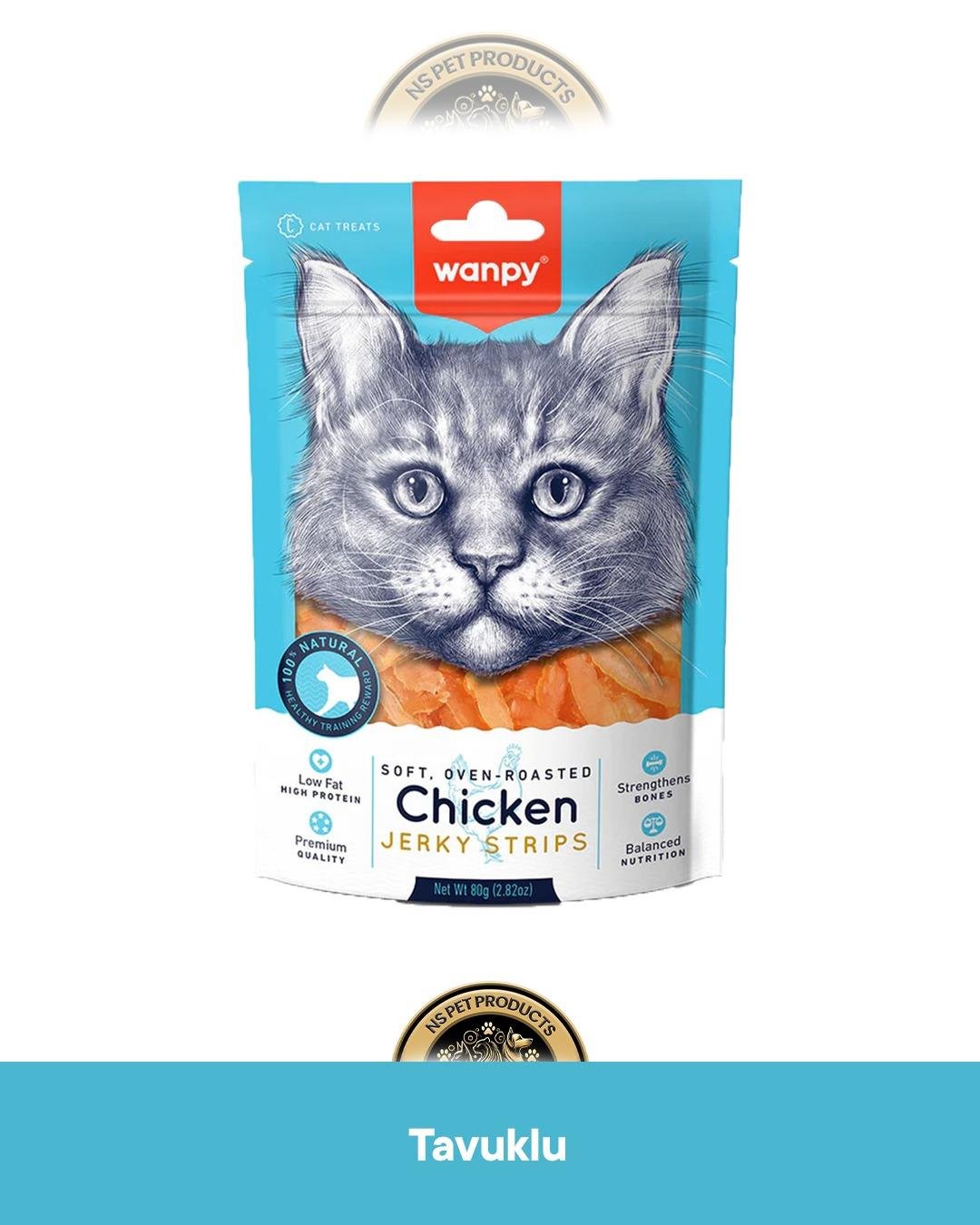 Wanpy Gerçek Tavuk Fileto Jerky Strips Yumuşak Kedi Ödül Maması 80 gram