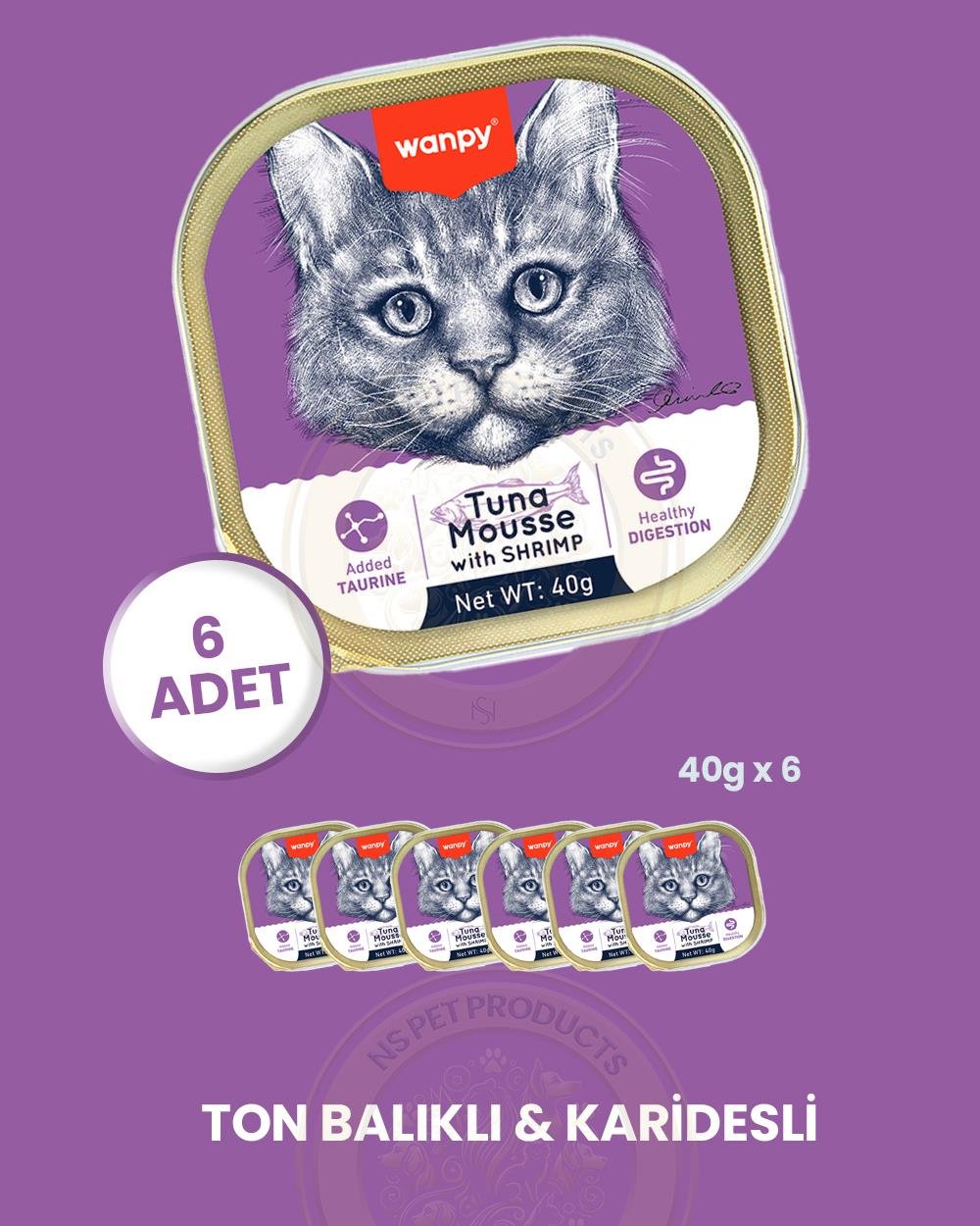 Wanpy Kedi 40g 6'lı Ton Balıklı & Karidesli Alutray Yaş Mama