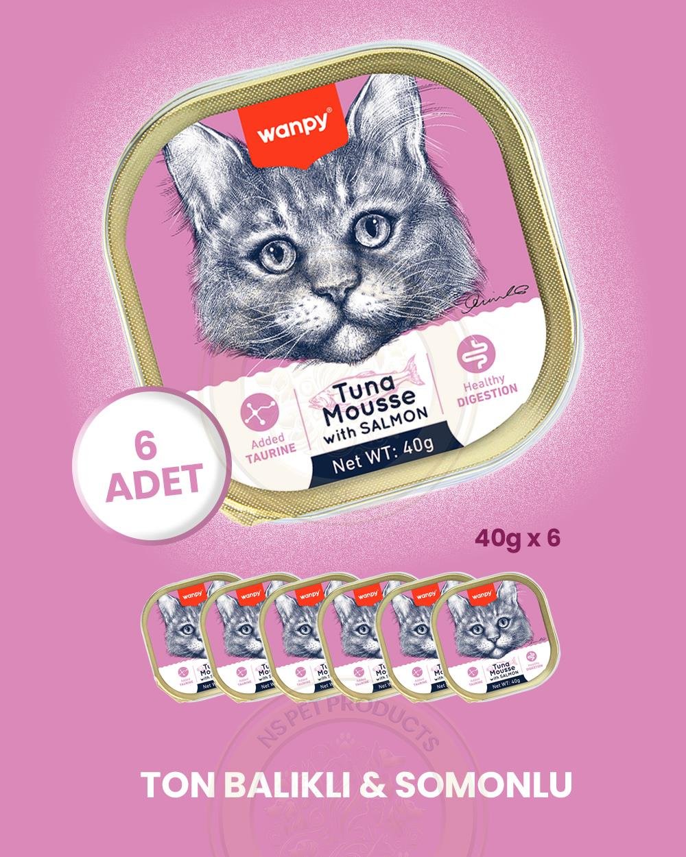 Wanpy Kedi 40g 6'lı Ton Balıklı & Somonlu Alutray Yaş Mama