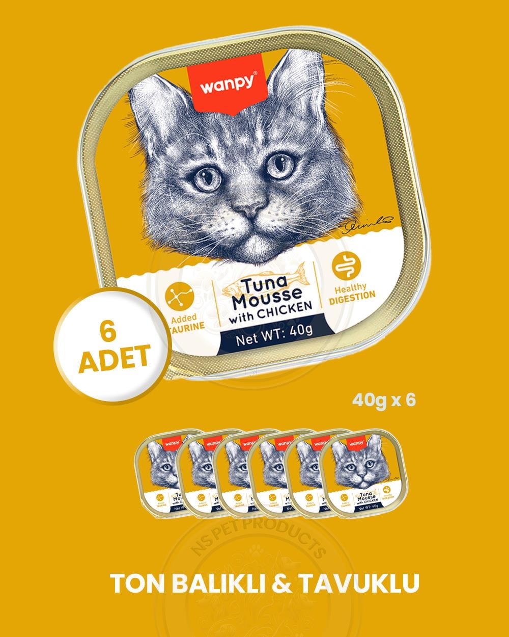 Wanpy Kedi 40g 6'lı Ton Balıklı & Tavuklu Alutray Yaş Mama