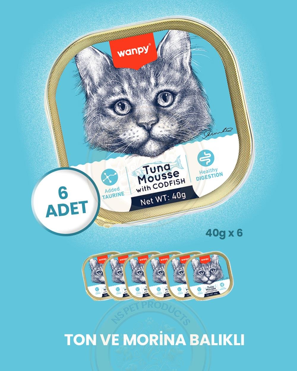 Wanpy Kedi 40g 6'lı Ton & Morina Balıklı Alutray Yaş Mama