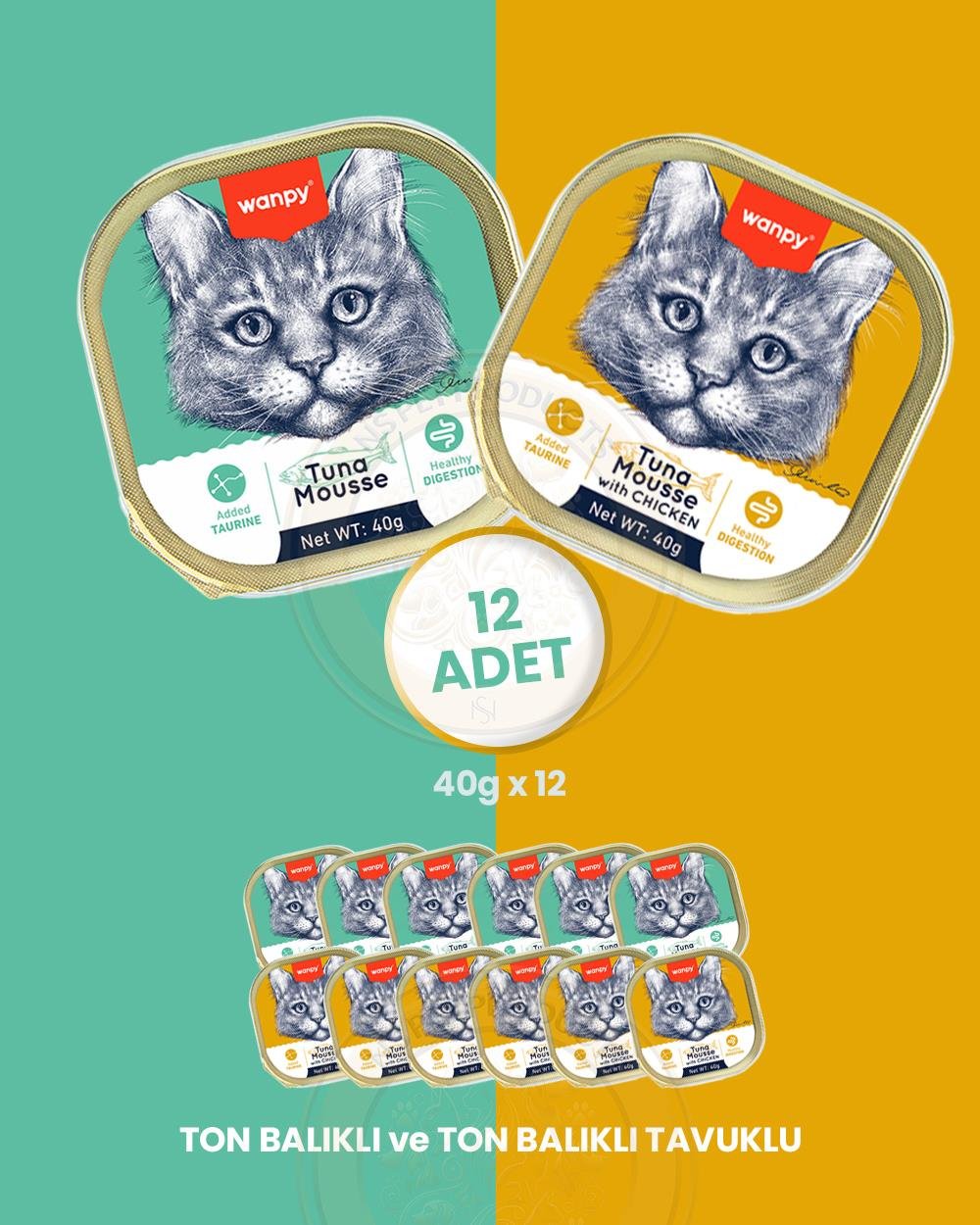Wanpy Kedi Alutray Yaş Mama 12x40gr (Ton-Ton,Tavuk)