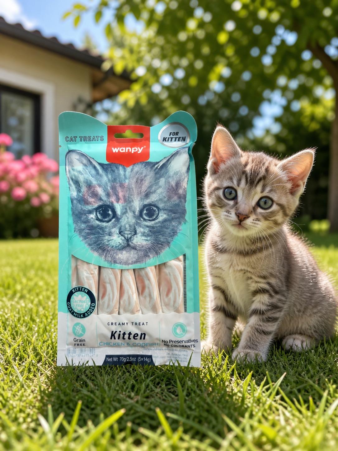 Wanpy Kedi Ödül Maması Kitten Kremalı Tavuklu & Morina Balıklı 70g Yavru Kediler İçin Tahılsız Kedi Kreması